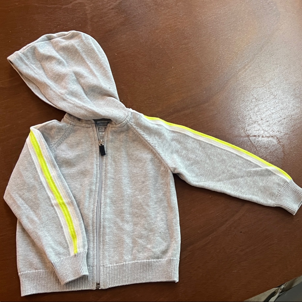Kids Lightweight Gray Hoodie with Neon Yellow Stripe - JACADI